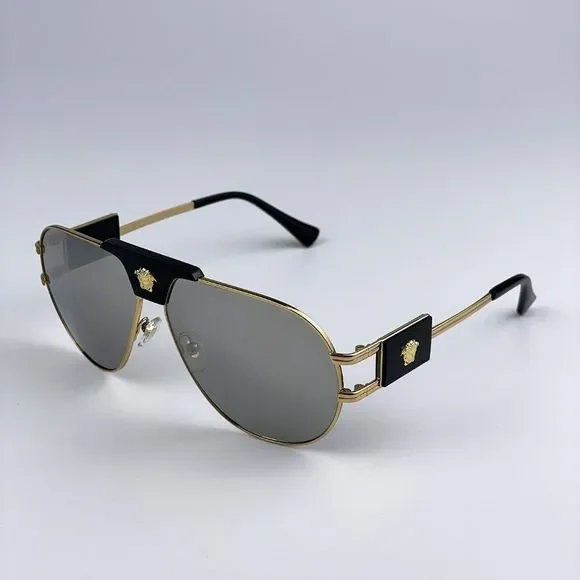 Versace VE2252 10026G Sunglasses Gold Mirror Grey Metal Pilot Men - Picture 4 of 9